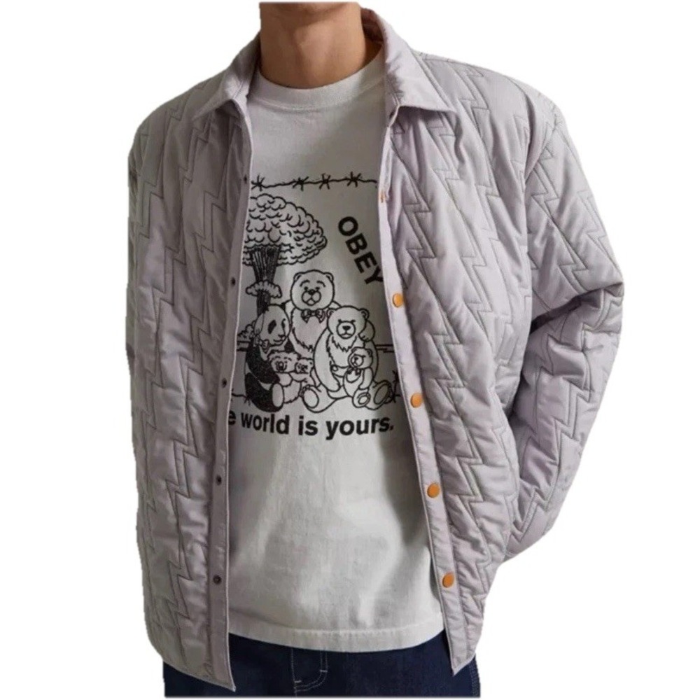 Urban Outfitters  Mens Grey Embroidered Lightning Bolt Stitched Puffer Jacket M